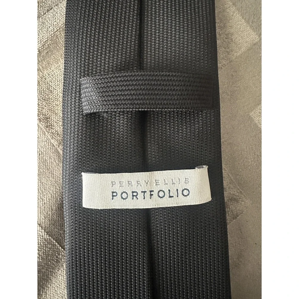 Perry Ellis Portfolio Tie Mens One Size Black Textured Solid Necktie‎ Formal